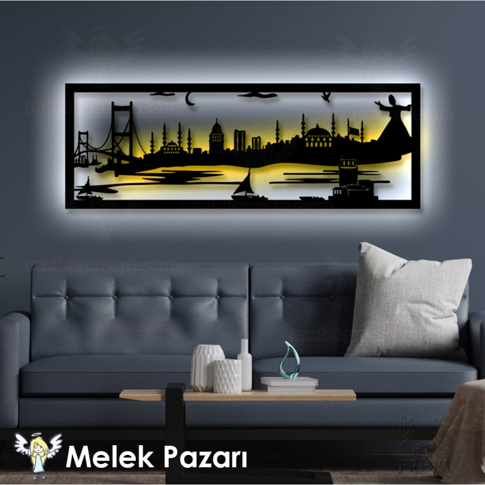 Semazen İstanbul Manzarası Led Işıklı Dekoratif Ahşap Tablo